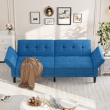 IDEALHOUSE 89" Futon Sofa Bed, Convertible Sleeper Sofa with Adjustable Backrest & Armrest, Modern Futon Couch Bed, Loveseat Sleeper for Living Room Bedroom Apartments, Blue IDEALHOUSE