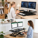 37 Inch Standing Desk Converter - Manual Pneumatic Spring, Two Monitor Stable Standing Desk Converter, 5.9" to 18.8" Height Adjustable Laptop Workstation with Keyboard Tray for Home, Company(Black) Generic
