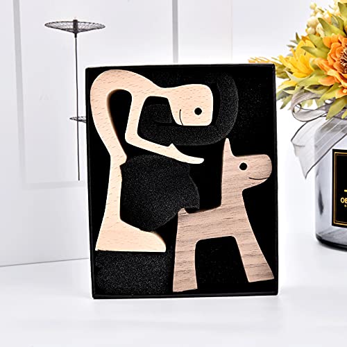 KINGNOW Accent Decor Men and Dog Figura Decorativa Wooden Gift Home Accents KINGNOW