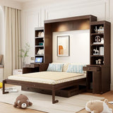 XD Designs Farmhouse Wall Murphy Bed Queen Size with Desk & Drawers, Can be Folded Solid Wood Murphy Cabinet Bedframe with Cabinets & Bookshelf, Space-Saving Design (Espresso-K18) XD Designs