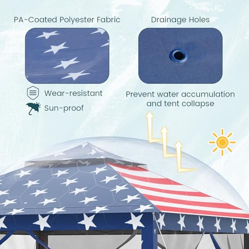 Goplus11 ft × 11 ft Pop up Gazebo, Portable Screen Canopy Shelter w/Mesh Netting Sidewalls, Vented Top, Drainage Holes, Heavy-Duty Height Adjustable Easy Setup Party Tent for Backyard Goplus