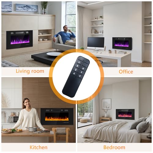 Ariiles 36 Inch Electric Fireplace Insert, Electric Fireplace Wall Mounted with Remote & Timer, Low Noise Heater Fireplaces for Living Room, Modern Recessed Fireplaces Decor Ariiles