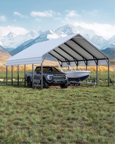 Garveelife 20'x25'x13' Metal Carport for 2 Cars, Heavy Duty Car Ports for Heavy Snow, Reinforced Frame, Tall Metal Car Ports for Bass Boats, Full-Sized Pickup Trucks, and Tractors, N.W. 980 Lbs