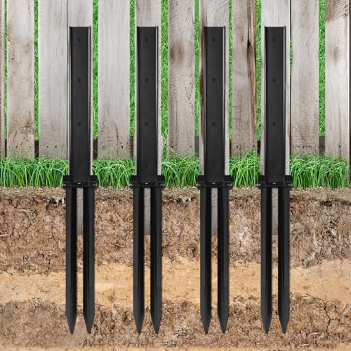 4 Pack Fence Post Repair Kit, Heavy Duty Steel Wooden Fence Post Bracket Anchor with Anti-Rust for Repairing Tilted Broken Fence Post (Black) - WoodArtSupply