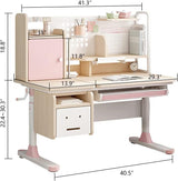 FCD Kids Desk and Chair, Wood Ergonomic Adjustable Multi Function Study Desk and Chair Set, Drafting Table and Computer Station with Tilt Desktop, Tablet Holder, Storage Cabinet and Drawers (Blue) FCD