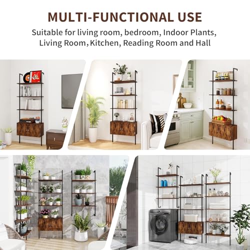 CAMOAT 70" Tall Bookshelf with Cabinet,Wall Mounted Bookcase with Shelves & Storage,Blanket Ladder&Bathroom Wall Shelf,Open Industrial Shelf,4-Tier Display Rack for Living Room,Bedroom,Home Office CAMOAT