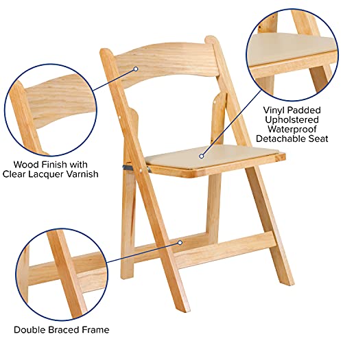 EMMA + OLIVER 2 Pack Natural Wood Folding Chair with Vinyl Padded Seat EMMA + OLIVER