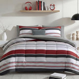 Monbix Queen Comforter Set - 7 Pieces Bed in a Bag Queen, Red and Black-Stripe Bedding Sets, All Seasons Comforter Bed Set with Sheets, Pillowcases & Shams Monbix