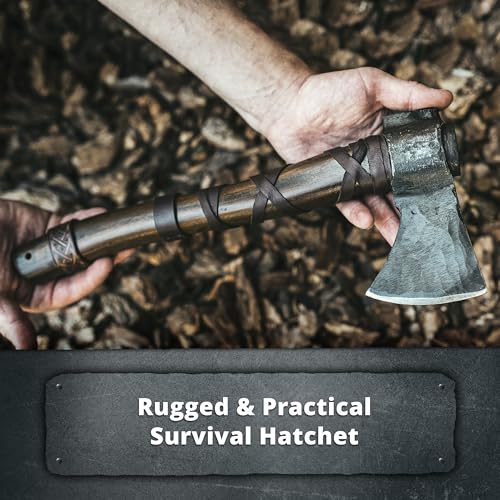 Norse Tradesman 14" Viking Throwing Axe - Fully Sharpened Norse Hand-Axe - Carbon Steel Axe Head with Premium Leather Cross-Stitch Norse Tradesman