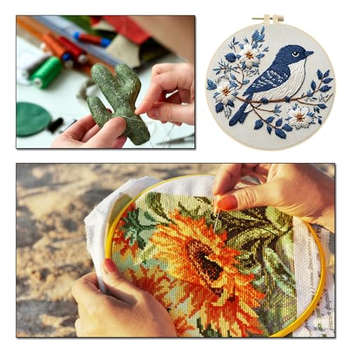 jinglinhh Embroidery Starter Kit Tit Bird Flowers for Adult Beginners, DIY Stamped Cross Stitch Kit Kit with Hoops, Threads & Embroidery Cloth, Needlework Craft Gift for Women