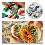 jinglinhh Embroidery Starter Kit Tit Bird Flowers for Adult Beginners, DIY Stamped Cross Stitch Kit Kit with Hoops, Threads & Embroidery Cloth, Needlework Craft Gift for Women