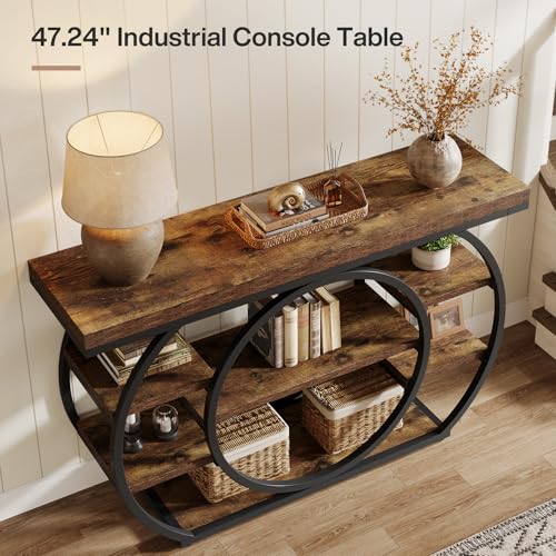 Tribesigns 47" Console Table for Living Room, 5-Tier Industrial Entryway Table with Metal Frame, Narrow Sofa Table Behind Couch Accent Tables for Entryway, Hallway, Foyer, Rustic Brown Tribesigns