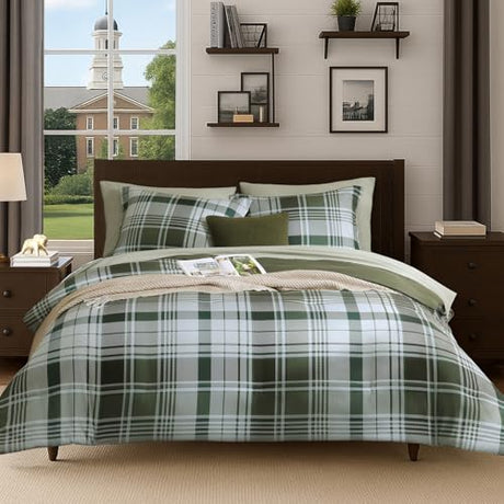 MaiRêve Olive Green Twin XL Comforter Set, Twin XL Bedding Sets for Boys Girls 5 Pieces for Dorm Farmhouse All Season Lightweight &Comfy with Fitted Sheet, Flat Sheet (Olive Green, 66"x90") MaiRêve
