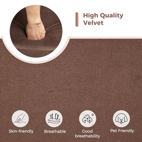 ANJ Manual Recliner Chair for Adults, Velvet Reclining Chair with Padded Arms and Overstuffed Backrest, Single Recliner Sofa for Living Room, Dark Brown