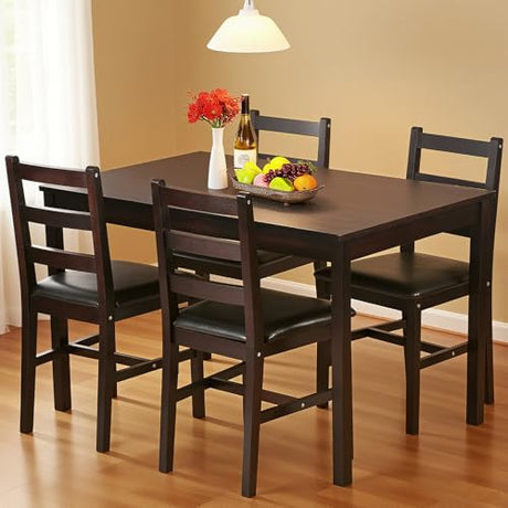 Pazidom Small Dining Table Set for 4, Wooden Kitchen & Dining Room Sets 5 Piece Kitchen Table Set, Square Table and Chair Breakfast Table Set for Restaurant Home Kitchen Living Room, Dark Brown Pazidom