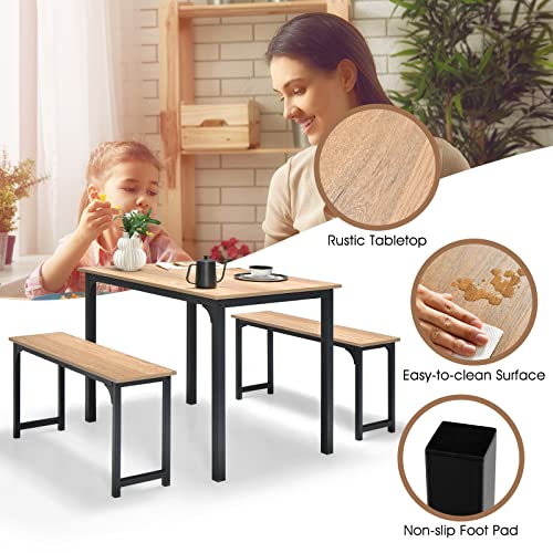 Giantex Dining Table Set for 4, Industrial Kitchen Table Set w/ 2 Benches, Space-Saving Dinette Set for Breakfast Nook, Dining Room, Kitchen, Easy Assembly (Natural) Giantex