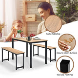 Giantex Dining Table Set for 4, Industrial Kitchen Table Set w/ 2 Benches, Space-Saving Dinette Set for Breakfast Nook, Dining Room, Kitchen, Easy Assembly (Natural) Giantex