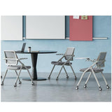 10 Pack Ergonomic Stackable Conference Room Paddle Chairs with Wheels and Arms for Meeting, Conference, Reception, Training Room Home Office Desk Folding Chairs Shenairx