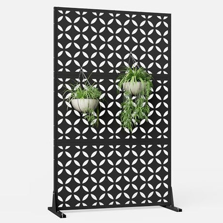 Metal Privacy Screen for Outdoor Freestanding Privacy Screens, 72" H x 44" W Decorative Privacy Wall Panels with Stand, Patio Balcony Screens for Outside Outdoor Divider Deck Porch Garden and Indoor Bevivog