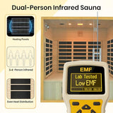 DWKWE 3-4 Person Hemlock Wood Indoor Far Infrared Home Sauna - 11 Low EMF Carbon Heaters, Bluetooth Speakers, Chromotherapy, Tempered Glass Door (220V, 2880W, for Home Gym & Family Relaxation) DWKWE
