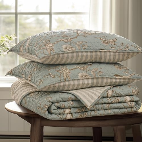 Levtex Home - Lyon Teal Quilt Set - Twin/Twin XL Quilt + One Standard Pillow Sham - Bird Toile - Teal, Brown, Cream - Quilt Size (68x86in.), Sham Size (26x20in.) - Reversible - Cotton Fabric Levtex Home