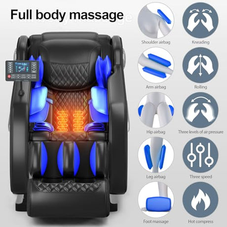 DOVRYTHEN Zero Gravity Full Body Massage Chair - 4.7" Extendable Footrest for Tall Users 5ft-6'3",Lumbar Heat & Foot Rollers, Relieve Back Pain for Sedentary Workers/Tall Users (Home Office) DOVRYTHEN