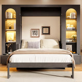Merax Queen Size Murphy Platform Bed with Shelf, Side Cabinets, Drawers and LED, Gray Merax
