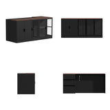 AGOTENI 77.6" W Large Kitchen Island with Storage & 3-Color Light, Island Table with Glass Doors, Adjustable Shelf and Drawers for Kitchen Dining Room, Black & Brown Wood Grain AGOTENI