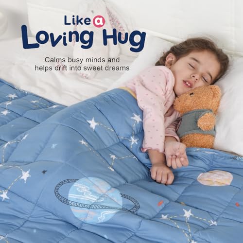 Kivik Weighted Blanket 7 lbs, 41" x 60" Blue Moon Stars Planet Weighted Blankets for Small Single/Twin Size Bed, All-Season Breathable Soft Cute Heavy Throw Blanket for Calming & Sleep, Washable Kivik