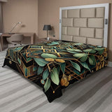 Ambesonne Eucalyptus Leaves Flat Sheet, Art Deco Inspired Geometric Rhombus Ornament Botanical Look, Soft Comfortable Top Sheet Decorative Bedding 1 Piece, Queen Size, Black Laurel Green Amber Ambesonne