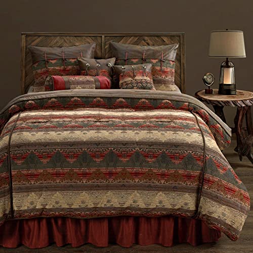 Paseo Road Sierra Western Bedding 7 Piece King Comforter Set, Faux Suede Chenille Jacquard Southwestern Bedding, Rustic Comforter Set with Bed Skirt, Shams, Accent Pillows H HIEND ACCENTS
