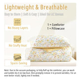 ALEISSEL Natural Cotton 2pcs Floral Comforter Sets Twin Size-Yellow Comforter with Pink & Yellow Flowers and Blue & Green Leaves on White, Reversible Lightweight Bedding Sets(Twin 68"×90") ALEISSEL