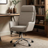 COLAMY Ellis High-Back Home Office Chair, PU Leather Adjustable Height Swivel Rolling Executive Task Chair with Integrated Armrests, Khaki COLAMY