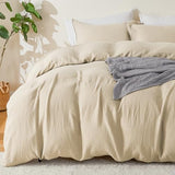 EMME Muslin Cotton Duvet Cover Set Light Tan King Size Linen Like Soft Breathable Lightweight Summer Comforter Cover Set with Zipper Closure (Light Tan, King, 104"x90") EMME