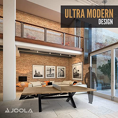 JOOLA Berkshire Outdoor Table Tennis Table - Multi Use Conference Table Dining Table - Concrete Oak Wood Look Includes Steel Outdoor Ping Pong Net Set & Frame - Hybrid Indoor Outdoor Ping Pong Table JOOLA