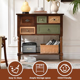 Ahokua Vintage Accent Cabinet with 5 Drawers and Open Shelf, Multi-Tone Console Table with Turned Wood Legs, Mid-Century Entryway Table for Hallway or Living Room Ahokua