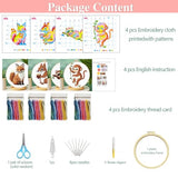 Zhenqing 4 Forest Animal Cross Stitch Kit for Beginners, 11CT Printed White Cotton Fabric 20x20cm with Hoop, Fox, Monkey, Squirrel, Raccoon Designs, Complete Embroidery Supplies(70749)