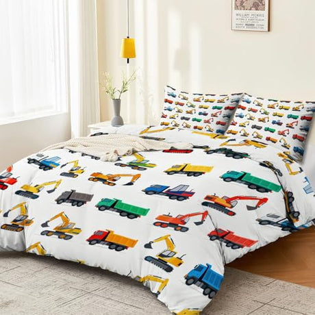 3-Piece Double-Sided Printed Duvet Cover Set Single – Soft Microfiber Bedding with Minimalist Car Cartoon Design with Zipper Closure,Includes 1 Duvet Cover + 2 Pillowcases Multicolor Generic