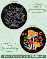 ERKOON Embroidery Kit for Beginners, Flower Cross Stitch Set for Include Embroidery Cloth Hoops Threads for Craft Lover Hand Stitch with Embroidery Skill Techniques (Mushroom)