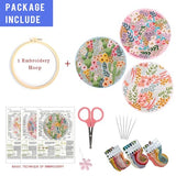 LB Pink Floral Embroidery Kit for Beginners Adults, 3 Sets Hand Embroidery Starter Kit with Cactus Flower Pattern and Instructions Stamped Cross Stitch Kits Include Embroidery Hoop Needles Threads