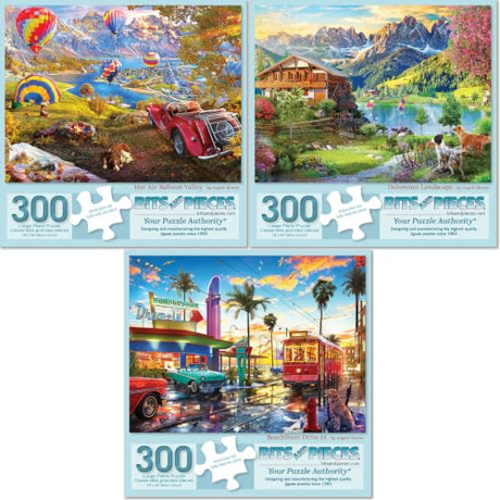Bits and Pieces Value Set of 3-300 Piece Jigsaw Puzzles for Adults with Large Pieces, Colorful Bulk Puzzles - Puzzle Packs for Adults, 300 pc Puzzles Bulk Bundle - Puzzle Size: 18" x 24" Bits and Pieces