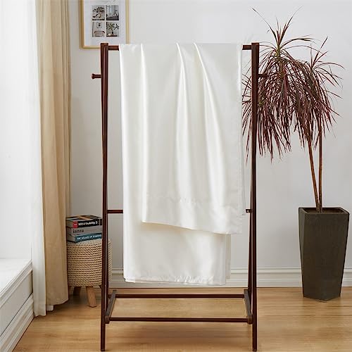 Ersmak Satin Flat Sheet Only, Single Flat Sheet Twin, Luxury & Ultra Soft Silky Bedding Top Sheet for Twin Mattress - Ivory White Ersmak