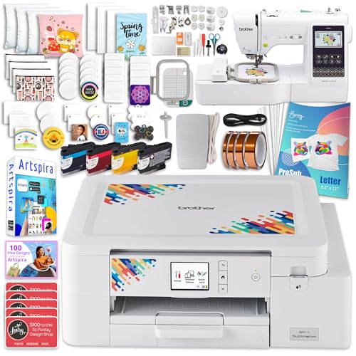 Brother SP-1 Sublimation Printer Bundle with SE700, Full Ink Set, 160 Sublimation Transfer Sheets, 50 Blanks, Tape and More