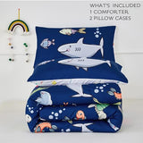 RYNGHIPY Kids Bedding Set for Queen Bed Reversible Ocean Animals Print Comforter Set for Boys Girls Easy-Wash Super Soft Microfiber Bed Set (Navy Ocean,Queen) RYNGHIPY