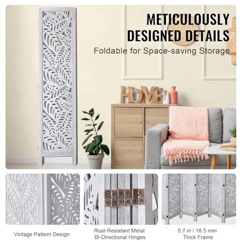 VEVOR Wood Room Divider, 6 Panel Wood Folding Privacy Screen, 66.9 Inches Tall Indoor Carved Partition Divider, Portable Decoration Screen, for Room Separation, Home, Office, Restaurant & Bedroom VEVOR