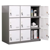 iCHENGGD Metal Locker 9 Door Storage Cabinet, Steel Storage Lockers for Employees, with Lock and Ventilation, Office School Gym Use (Grey) iCHENGGD