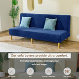 XIAROGEE Armless Futon Cover Velvet Futon Slipcover Soft Stretch Couch Covers with No Arm Sofa Bed Cover with Non-Slip Thick Plush Furniture Protector Washable Couch Slipcovers for Living Room(Navy) XIAROGEE