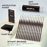 Nicpro Micro Detail Paint Brush Set,15 Small Professional Artist Miniature Fine Detail Brushes for Art Watercolor Oil Acrylic,Craft Models Rock Painting Citadel & Paint by Number -Come with Holder Nicpro