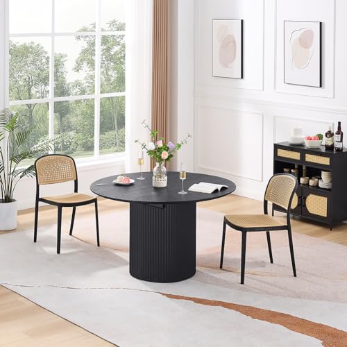 JURMALYN 78" Black Round Dining Table for 6 8 Extendable Dining Table Oval Dining Room Table with Extension for Kitchen Living Room 47.24" to 86.61" JURMALYN