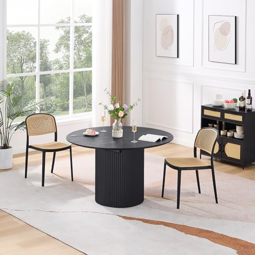 JURMALYN 78" Black Round Dining Table for 6 8 Extendable Dining Table Oval Dining Room Table with Extension for Kitchen Living Room 47.24" to 86.61" - WoodArtSupply